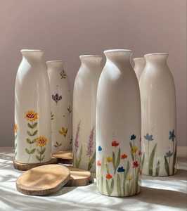 <b>Ceramic</b> Tabletop <b>Vase</b> Set With Hand Painted Floral Patterns Bohemian Style 8-16 Inches 100% Handmade - Product Image 1