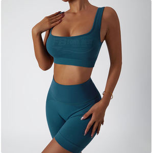 Nouveau style sexy, ensemble 2 pièces uni à col montant, soutien-gorge de sport sans couture pour femme, idéal pour le fitness, le yoga et la gym, personnalisable - Product Image 6