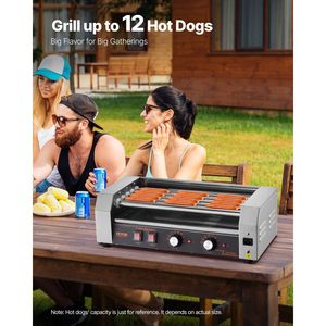 Griglia per Hot Dog a 5 Rulli in Acciaio Inox, 750W, Doppio Controllo della Temperatura, Macchina per Hot Dog Rimovibile, Accessori per BBQ - Product Image 2