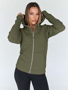 Sudadera con Capucha y Cierre Completo para Mujer, Corte Regular, Color Sólido, Tejido de Algodón y Fibra de Bambú, Ropa de Otoño - Product Image 2