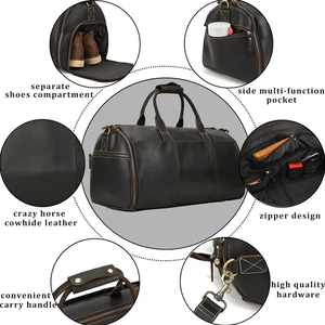 Sac à vêtements en cuir avec poignée, fermeture éclair, style fourre-tout, doublure en polyester marron, capacité 20L, pour voyage d'affaires - Product Image 3
