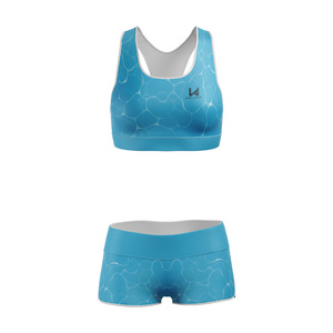Ensemble de yoga personnalisé pour femme, imprimé par transfert thermique, soutien-gorge de sport uni à imprimé frontal, short taille mi-haute, vêtements de sport anti-humidité, directement de l'usine - Product Image 4