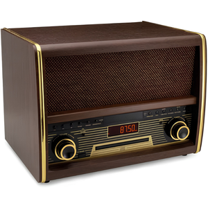 Radio rétro AM/FM avec lecteur CD, Bluetooth, entrée auxiliaire, haut-parleurs intégrés de haute qualité, design vintage en bois - Product Image 3