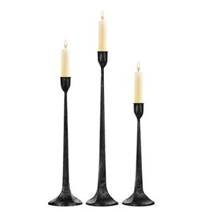 Lot de 3 bougeoirs coniques en fonte, style vintage, noir mat, pour centres de table de mariage - Product Image 1