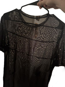 T-shirt en maille transparente avec strass pour hommes, haut sexy transparent et scintillant, tenue de soirée à manches courtes, tenue de soirée à la mode - Product Image 3