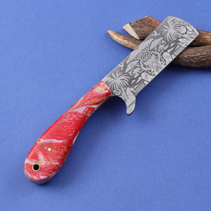 Couteau de chasse artisanal en acier Damas, modèle Bull Cutter, couteau à dépecer de type cowboy, à lame pleine, avec étui en cuir, support OEM - Vente chaude - Product Image 3