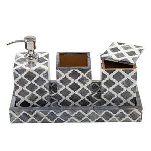 Handcrafted Bone Inlay <b>Bathroom</b> <b>Accessory</b> <b>Set</b> Luxury Handmade Washroom Decor - Product Image 4
