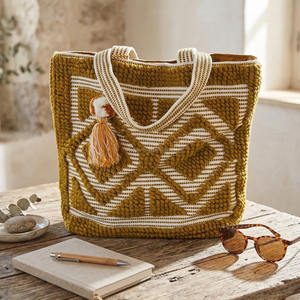 Bolsos Boho con Patrón de Diamantes Pequeños, Hechos a Mano, Sostenibles, con Mechones, Bolso de Hombro Grande para Mujeres de Lujo - Product Image 5