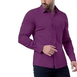 Chemise formelle pour homme, manches longues, coupe ajustée, couleur unie, tissu tissé, longueur normale, couleur violette - Product Image 4