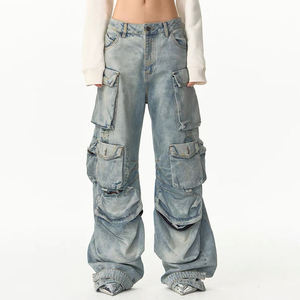 กางเกงยีนส์คาร์โก้ทรงหลวมแบบมีโลโก้สั่งทำได้ OEM ODM สำหรับผู้ชาย มีกระเป๋าหลายช่อง ลุคทำสีซีดขาดๆ กางเกงยีนส์เดนิมคาร์โก้สำหรับผู้ชาย - Product Image 5