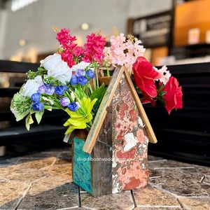 Fournitures de jardin artisanales, décoration intérieure, pots de fleurs / plantes avec design maison, bois de bateau recyclé, couleur originale, vente en gros - Product Image 2