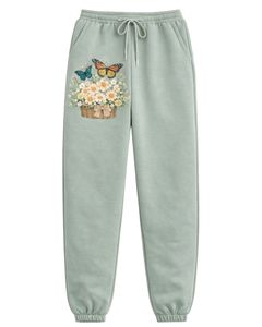 Blue Floral Butterfly Printed Hoodie Jogger Pant Set <b>Women</b> Fleece Pullover Sweatshirt With Matching <b>Trouser</b> Casual Winter Outfit - Product Image 2