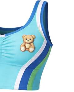 Conjunto de dos piezas para mujer, color azul cielo, top corto y minifalda, sin mangas, cuello redondo, estampado Teddy, cintura alta, estilo bodycon, atuendo de verano. - Product Image 4