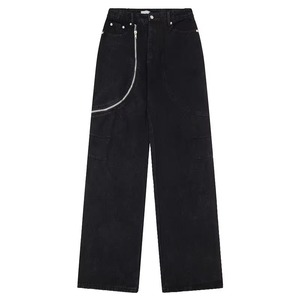 Jean en denim ample à jambe droite pour homme, 100 % coton, taille mi-haute, uni, effet usé, braguette zippée, imperméable, décontracté, hiver, automne, personnalisé - Product Image 1