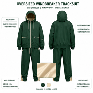 Conjunto de Chaqueta Cortavientos Oversize con Paneles, Diseño de Manga Raglán, Logotipo Impreso Personalizado, Tejido Impermeable y Cortavientos, Venta al por Mayor OEM - Product Image 1