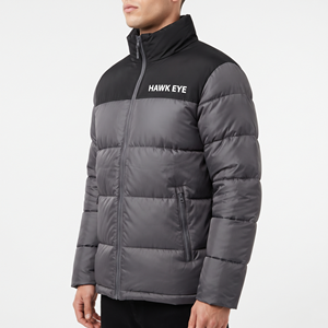 Men's Winter Puffer <b>Jacket</b> Black Brown Warm Quilted Winter Coat Stand Collar Full Zip <b>Zipper</b> <b>Pocket</b> Regular Fit Windproof Puffer - Product Image 3