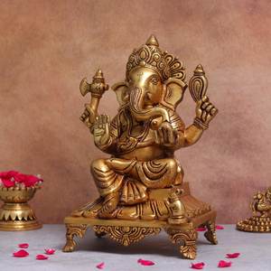 พระพุทธรูปพระพิฆเนศทองเหลือง – งานฝีมือขนาด 13.8 นิ้ว สำหรับบ้านและวัด - Product Image 4