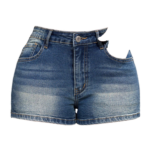 Shorts de Mezclilla Casuales y Sexys para Mujer, Cintura Media, Secado Rápido, Estilo Vintage con Corte de Bota y Detalle de Ilusión para Invierno - Product Image 1