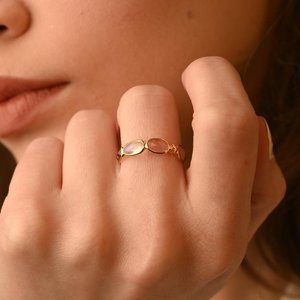 18K Gold Tourmaline and Rainbow <b>Moonstone</b> Eternity Band <b>Ring</b> for Women - Product Image 5