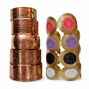 Brazaletes de Latón con Cuentas y Grabado en Cobre Hechos a Mano, Joyería Ajustable de Estilo Bohemio con Corazón para Fiestas - Product Image 1