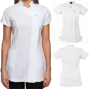 Beauty Salon Ladies Short Sleeve Beautician Spa Tunic Women Hairdressing Nail Uniform Top Work Scrub Uniform Solid Color Uniform - Product Image 1