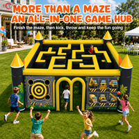 Labyrinthe gonflable jaune et noir avec 4 jeux pour les entreprises de location, les carnavals, les parcs d'attractions et les événements
