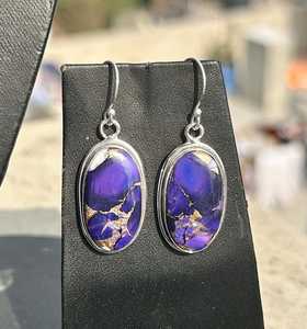 Sterling <b>Silver</b> Purple Copper Turquoise <b>Earrings</b> Handmade Elegant Minimalist <b>Dangle</b> Drop Gemstone Jewelry Gift - Product Image 2