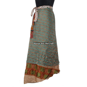 Jupe en soie indienne faite à la main, dernier style, jupe portefeuille réversible en soie de sari vintage, jupe portefeuille magique en soie de 38 pouces, style halter tube - Product Image 3