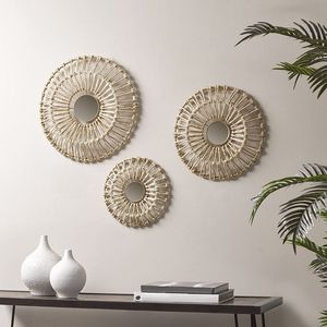 Round Natural Fiber and <b>Mirror</b> 3-Piece <b>Wall</b> Decor <b>Set</b> - Product Image 4