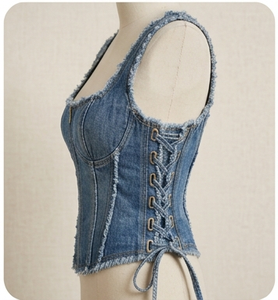 Denim <b>Patchwork</b> Corset Dress Zip Front Sleeveless Casual Dress for Streetwear Boutique - Product Image 1