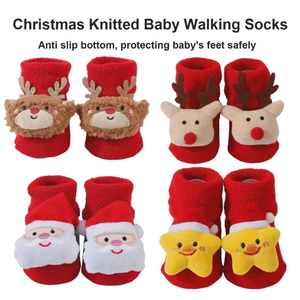 Chaussettes de marche tricotées pour bébé, motif renne de Noël rouge, Père Noël et étoile, antidérapantes, pour 0,5-3 ans, usage hivernal - Product Image 1