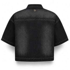 Chemise en jean graphite à manches courtes, noire délavée, style shacket trucker avec logo personnalisé, unisexe, vêtements Hypebeast, fournisseur en gros - Product Image 4