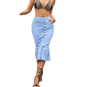 Jupe courte en jean taille haute pour femme avec ceinture et boutons diamantés, style vintage, respirante, accessoire printemps-été-automne 100% - Product Image 5