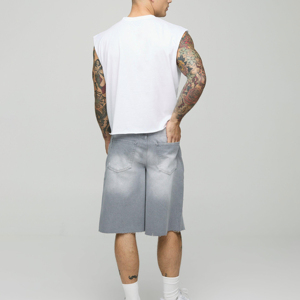 Shorts de Mezclilla Desgastados para Hombre, Shorts Casuales de Jean Rotos con Cintura Elástica y Cordón Ajustable, Largura hasta la Rodilla, Ropa Urbana de Verano - Product Image 2