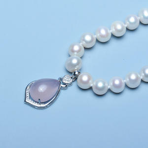 Collier pendentif en perle d'eau douce de 8-9 mm avec agate rose presque parfaite, bijoux en argent S925 - Product Image 4