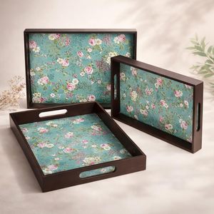 Floral Digital Printed Serving <b>Tray</b> Durable Wooden Serving <b>Tray</b> for Tea and <b>Snacks</b> Long Lasting Decorative Serving Platter - Product Image 1