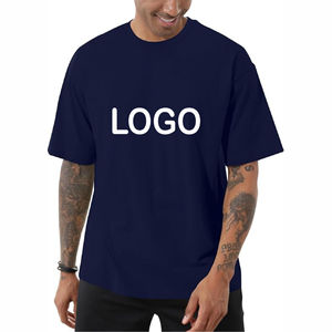 Camiseta de Manga Corta para Hombre, Cuello Redondo, Color Azul Marino, con Logotipo Blanco Estampado, Corte Regular, Tejido de Punto Jersey, 100% Algodón - Product Image 1