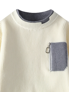 Suéter de Cuello Redondo para Hombre, Color Sólido, Transpirable, de Invierno, Tejido en Poliéster/Algodón, Manga Larga, con Logotipo Frontal - Product Image 3