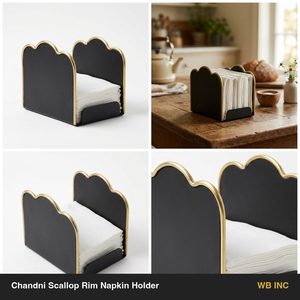 Porte-serviettes en fer fait main de 15 cm, finition laiton brossé noir, bord festonné perlé, décoration de table, accessoires de décoration. - Product Image 5