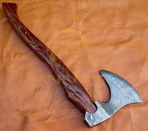 Hacha de Acero de Damasco Hecha a Mano, Hacha Vikinga Personalizada con Mango de Madera Tallado, Hacha de Supervivencia para Camping y Caza, Herramienta para Exteriores OEM - Product Image 5