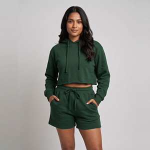 Women Crop Hoodie Shorts Set /Ladies Long Sleeve Crop Winter Jogger Sweat Shorts Set / Women Mid Drawstring Waist Shorts Set - Product Image 1
