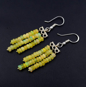 HAYAAT GEMS Yellow Ethiopian <b>Opal</b> Beads Drop <b>Earrings</b> Ethnic Style Wedding 925 Sterling Silver & Gold Plated 20g - Product Image 2