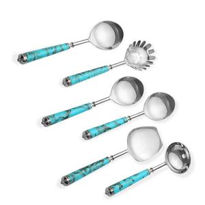 Ustensiles de cuisine outils salade maker en acier inoxydable salade serveurs résine poignée nouveau Design Royal Style Dessert cuillère ensemble - Product Image 2