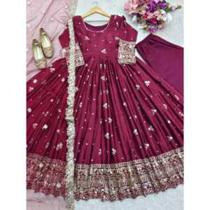 Vestido de noche de diseñador con secuencia bordada para fiestas con Dupatta incluida - Product Image 3