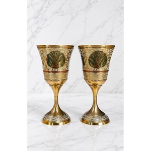 Vintage Brass <b>Goblets</b> Set Of 2 Handmade Gold Rimmed Bell Shape <b>Wine</b> Cups Wedding Decor - Product Image 4