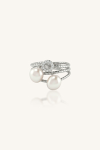 Pearl and <b>Cz</b> <b>Ring</b> in 92.5 Sterling Silver KLSR-11693 - Product Image 3
