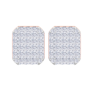 Pendientes de tuerca de oro rosa de 14K de primera calidad con diamantes de corte princesa, diseño geométrico rectangular con micro pavé, para hombre - Product Image 4