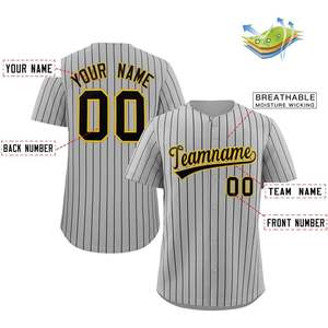Camiseta de béisbol personalizada con botones a rayas, camiseta con nombre impreso, número para jóvenes/hombres/mujeres, rayas grises/negras/amarillo, talla - Product Image 5