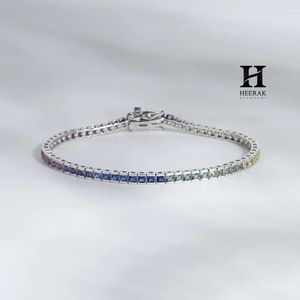 Luxury <b>Rainbow</b> Gradient Tennis <b>Bracelet</b>, Princess Cut Multi-Color Gemstone 18K Gold Jewelry - Product Image 1