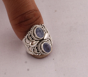 Artisan Tanzanite Ring 925 <b>Solid</b> <b>Silver</b> Vintage Dotted Band Handmade Blue Stone Ring Bohemian Style Fine Jewelry Manufacturer - Product Image 1